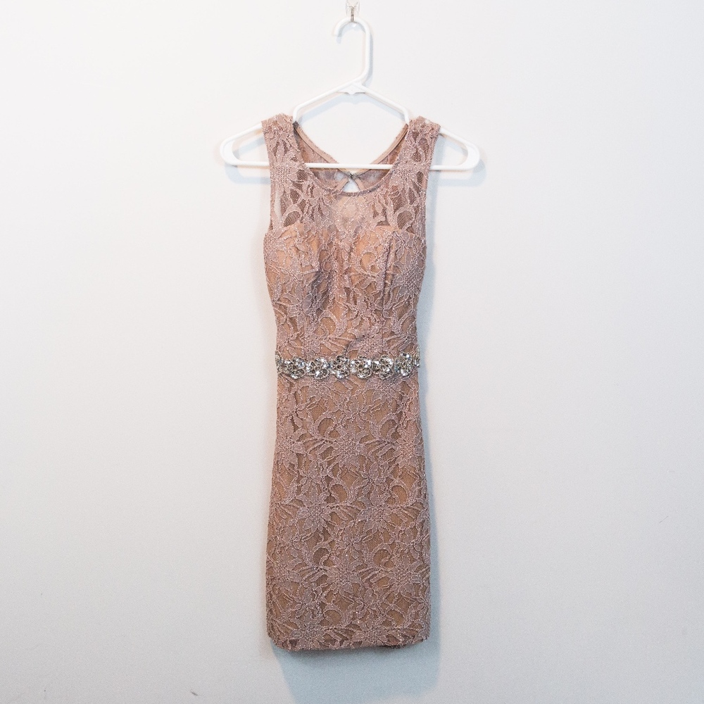 Nude Crochet Inset Lace Sheath Dress